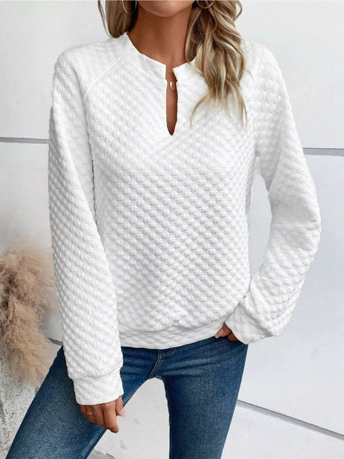 Textured Notched Raglan Sleeve Sweatshirt