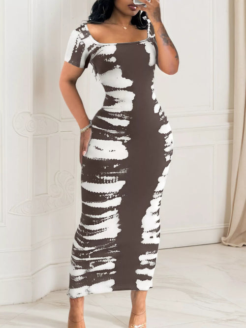 Plus Size Square Neck Short Sleeve Dress