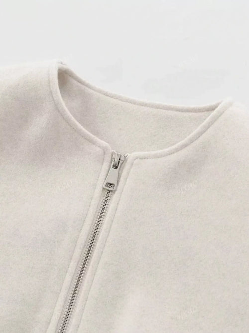 Plus Size Casual Fleece Zip-Up Bomber Jacket