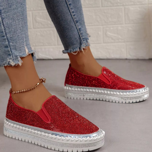 Rhinestone Round Toe Platform Loafers