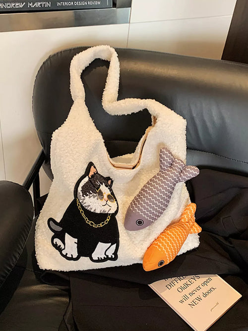 Cat Fish Fluffy Handbag