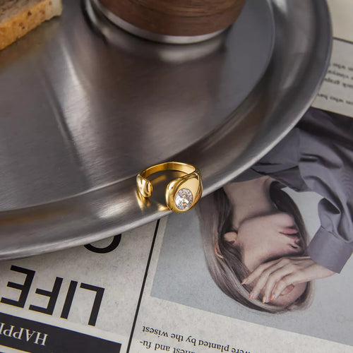 18K Gold-Plated Rhinestone Open Ring