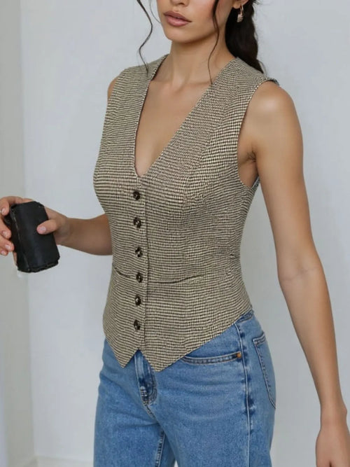 Plaid Button Down Vest