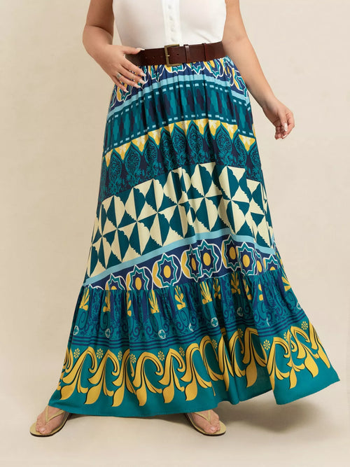 Plus Size Printed Maxi Skirt