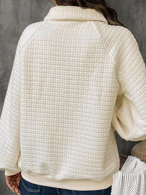 Textured Half Button Collared Sweatshirt