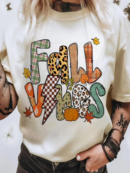 FALL VIBES Cotton Blend Casual T Shirt