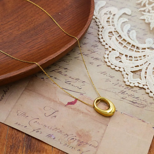18K Gold-Plated Oval Pendant Necklace