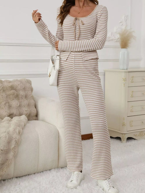 Striped Long Sleeve Top and Pants Set