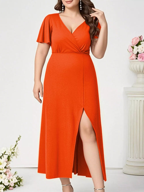 Plus Size Surplice Flutter Sleeve Dress