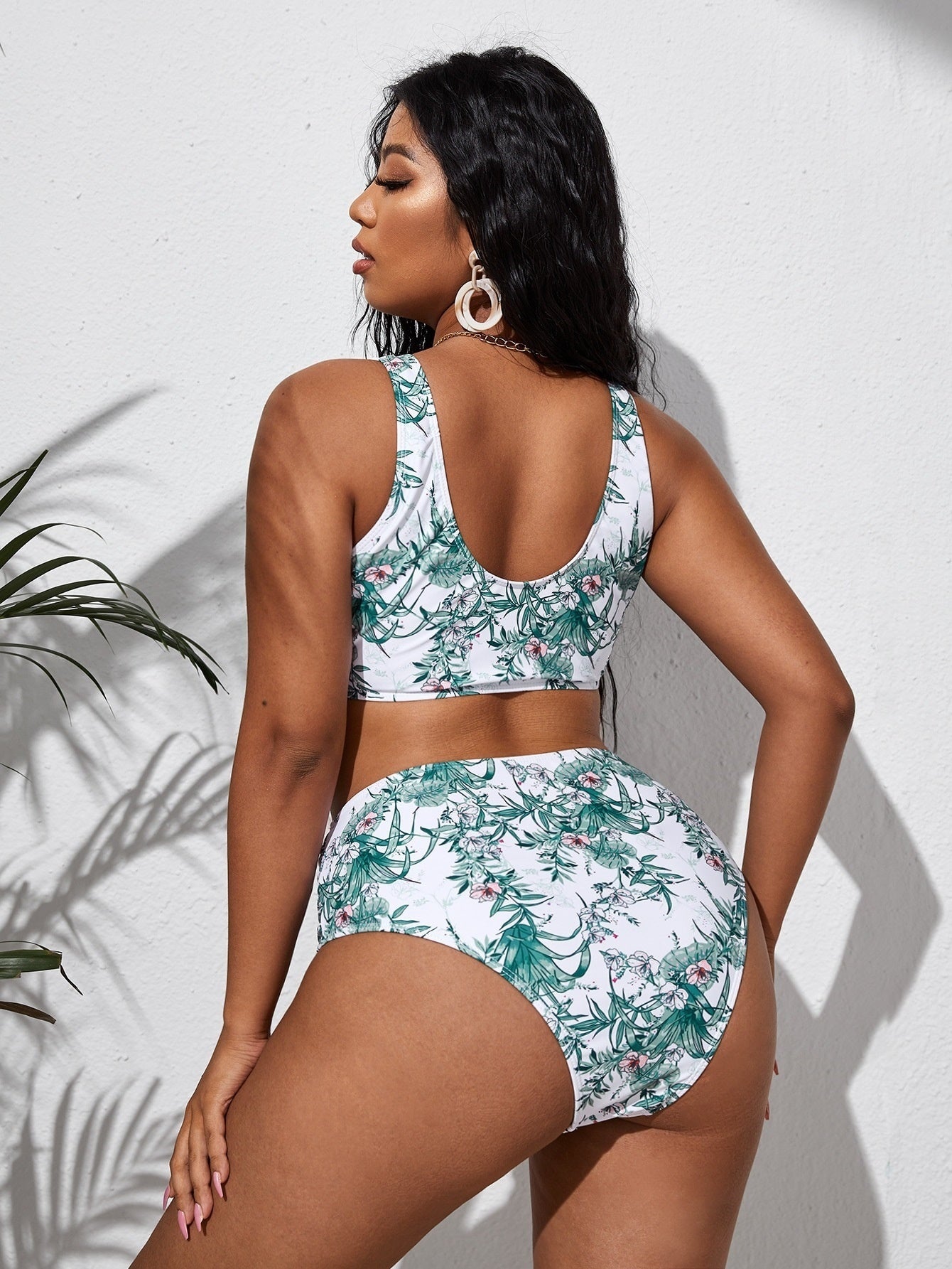 Plus Size Long Sleeve Split Bikini Two-piece Set