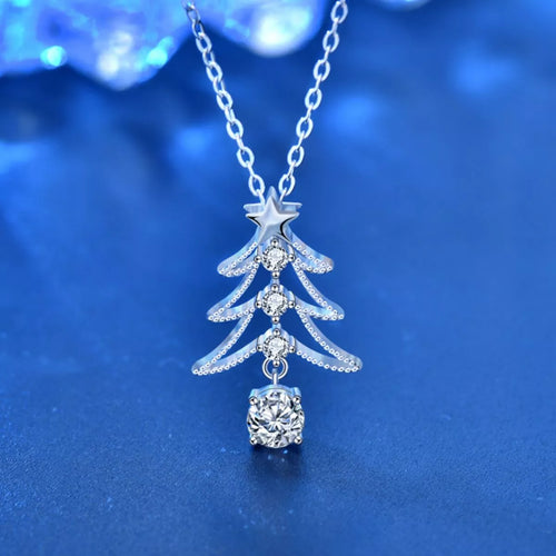 925 Sterling Silver Christmas Tree Pendant Necklace