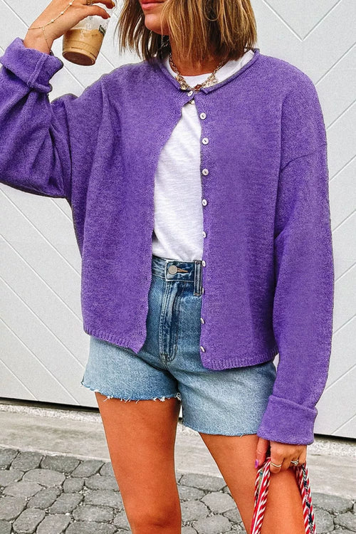 Round Neck Button-Down Knit Cardigan