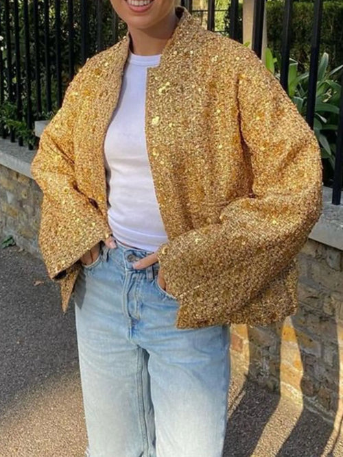 Sequin Long Sleeve Jacket with Pockets