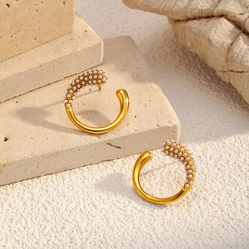 Pearl-Accented C-Hoop Earrings