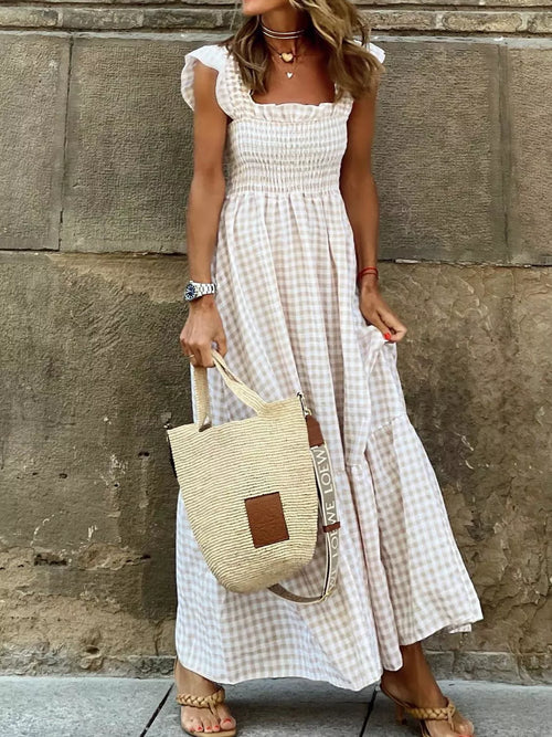 Full Size Gingham Smocked Ruffle Maxi Dress Plus Size