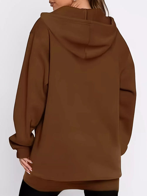 Drawstring Zip Up Long Sleeve Hoodie