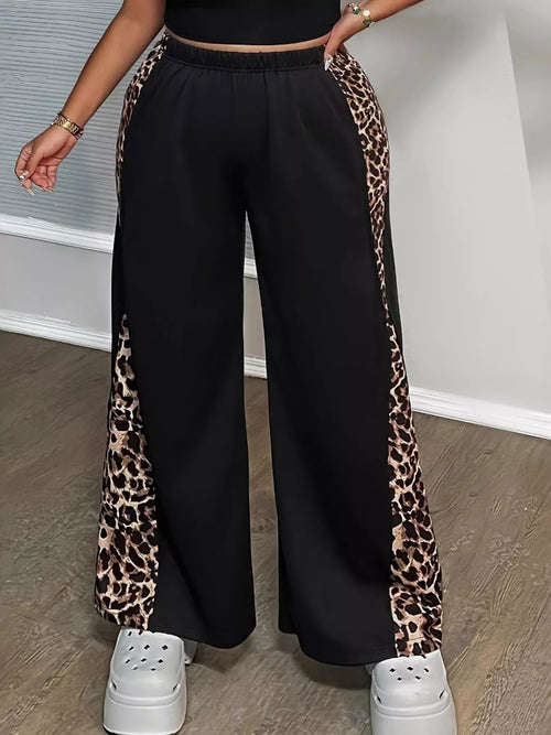 Plus Size Leopard Print Wide Leg Pants
