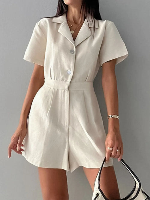 Button-Front Short Sleeve Romper