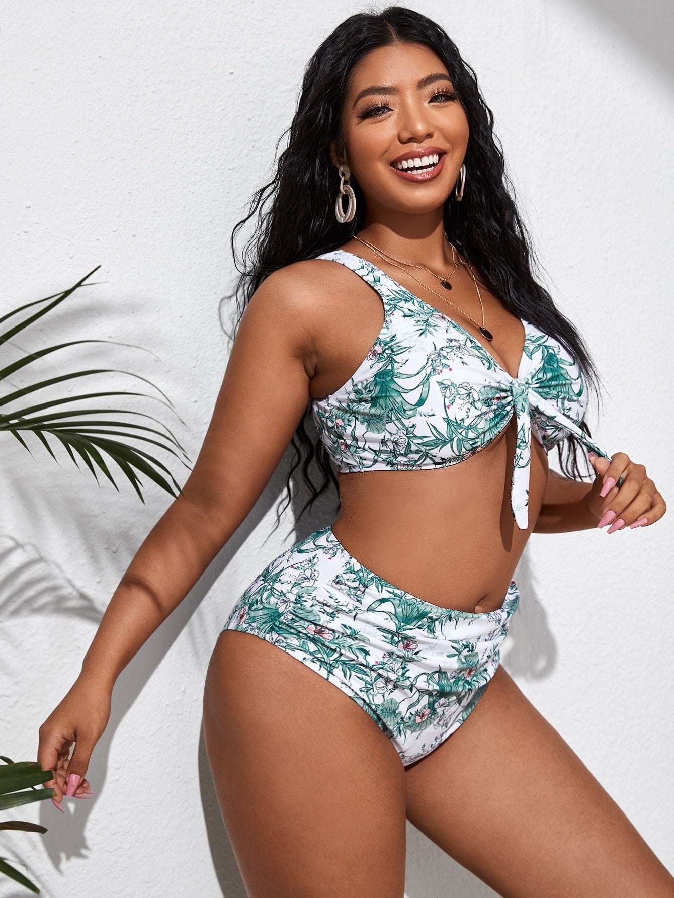Plus Size Long Sleeve Split Bikini Two-piece Set