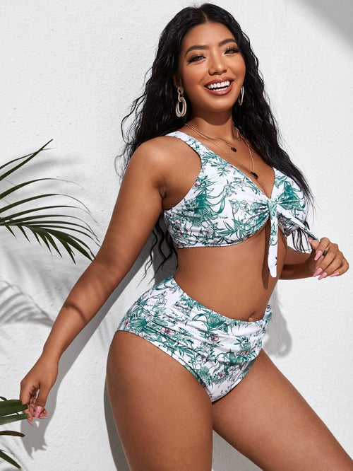 Plus Size Long Sleeve Split Bikini Two-piece Set