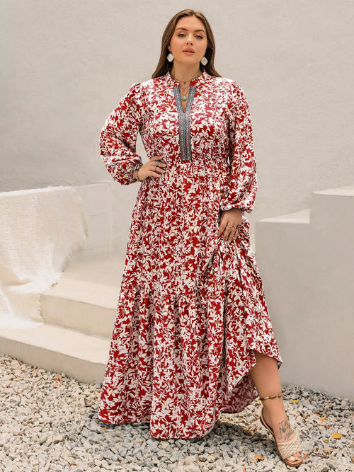 Plus Size Floral Print Long Sleeve Maxi Dress