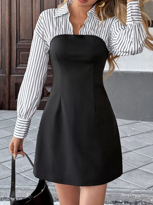 Striped Shirt Panel Mini Dress