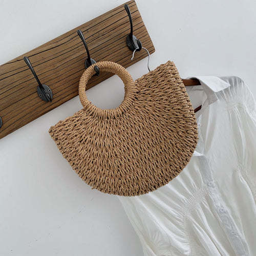 Woven Bucket Half Moon Bag