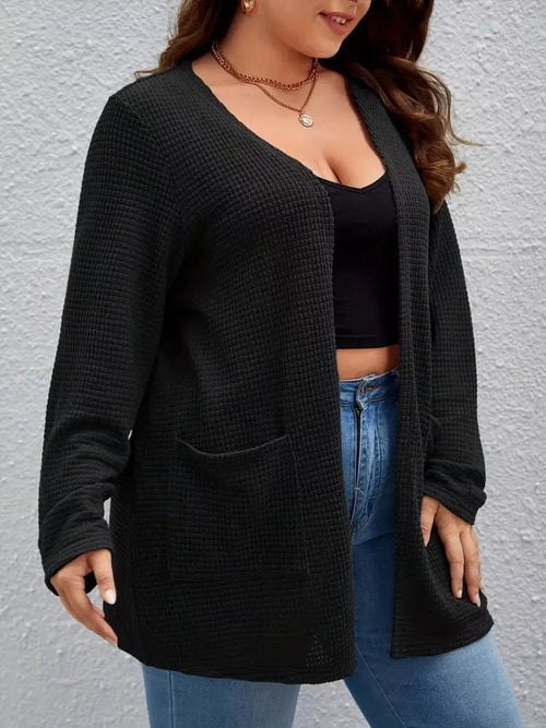 Plus Size Open Front Long Sleeve Knit Cardigan