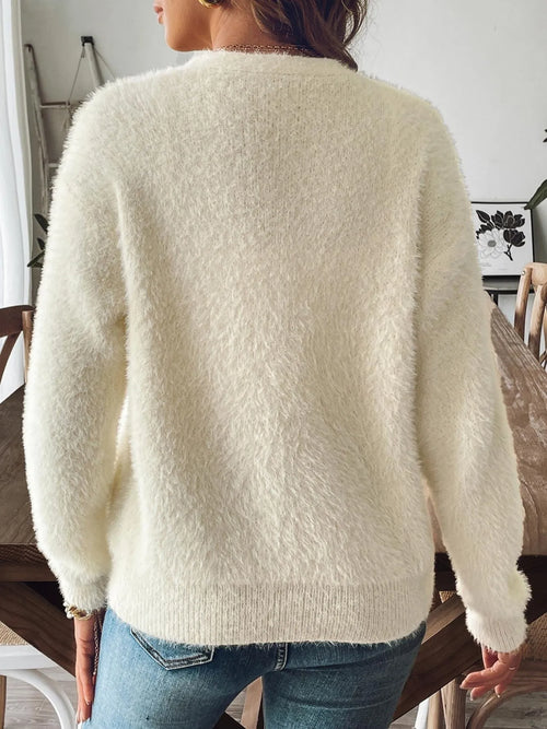 Fuzzy Button-Front Cardigan