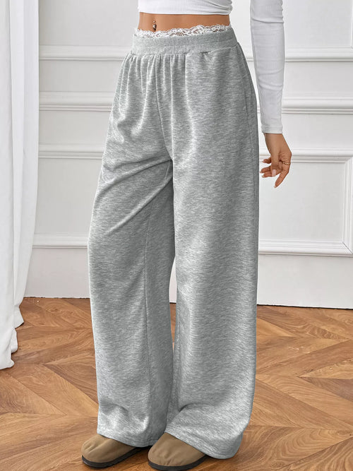 Lace Detail Wide Leg Casual Pants