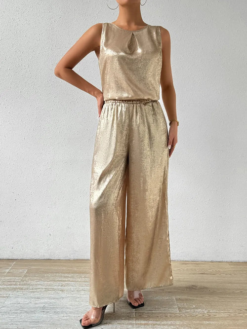 Honey Round Neck Sleeveless Top and Pants Set