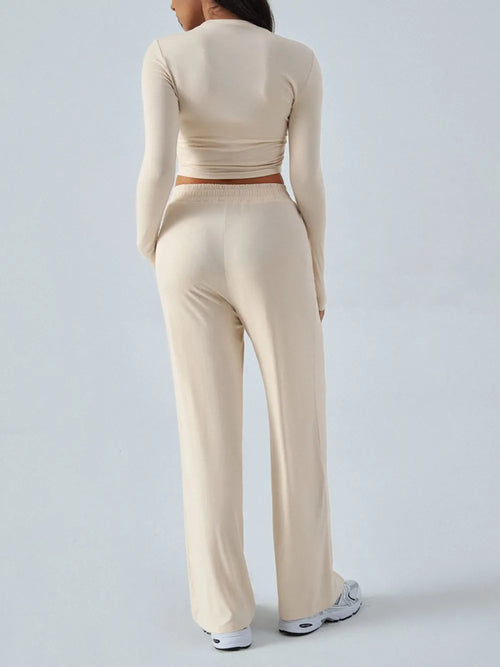 Devine Round Neck Long Sleeve Top and Pants Set