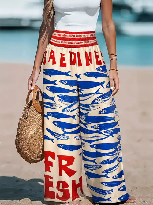 Plus Size Printed Wide Leg Pants