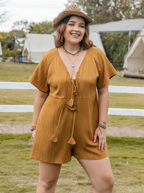 Plus Size V-Neck Short Sleeve Romper