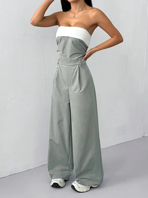 Strapless Color Block Wide Leg Jumpsuit