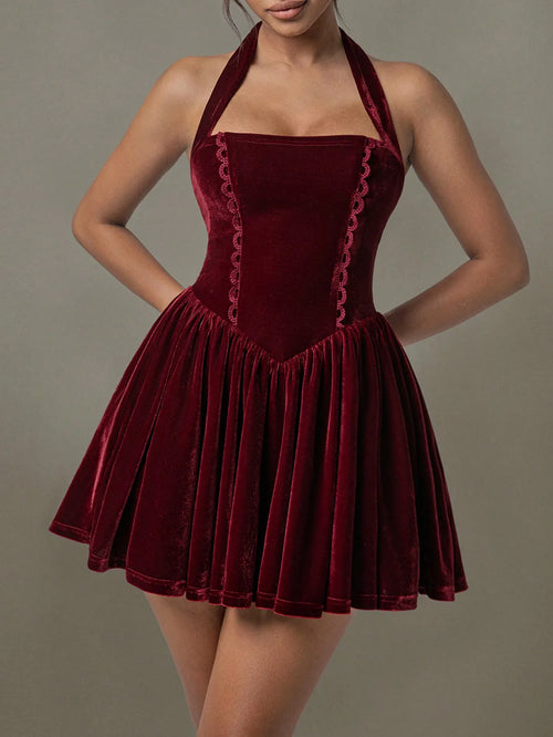Velvet Halter Skater Dress