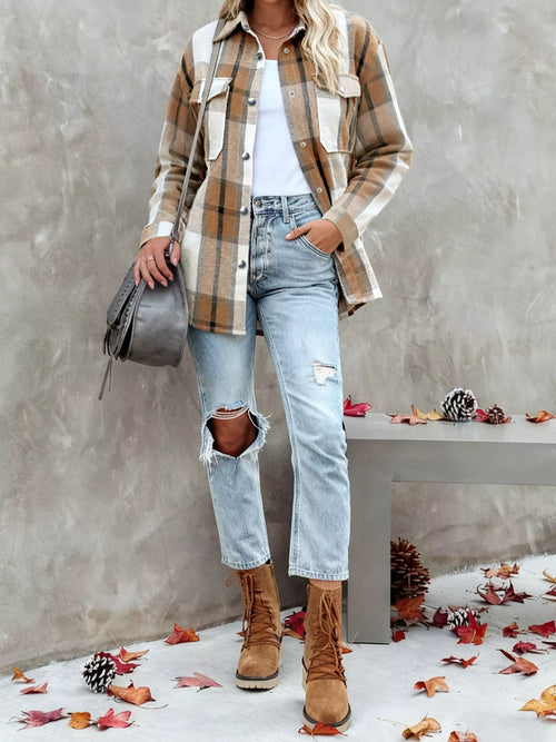 Plus Size Casual Plaid Button-Down Shirt