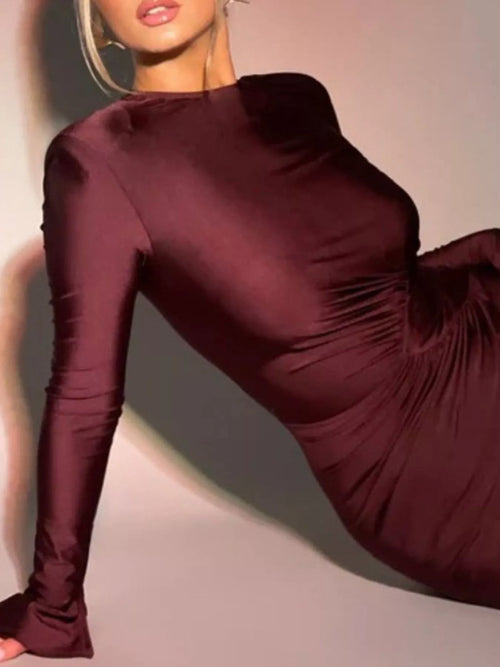 Ruched Long Sleeve Bodycon Maxi Dress