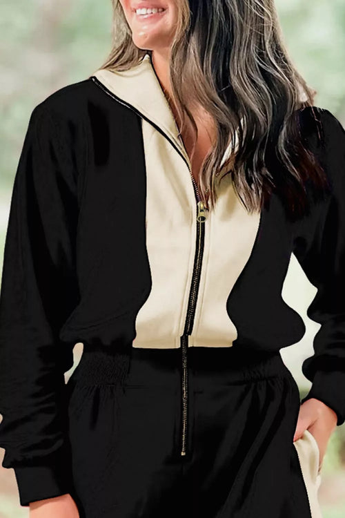 Two-Tone Zip-Up Romper