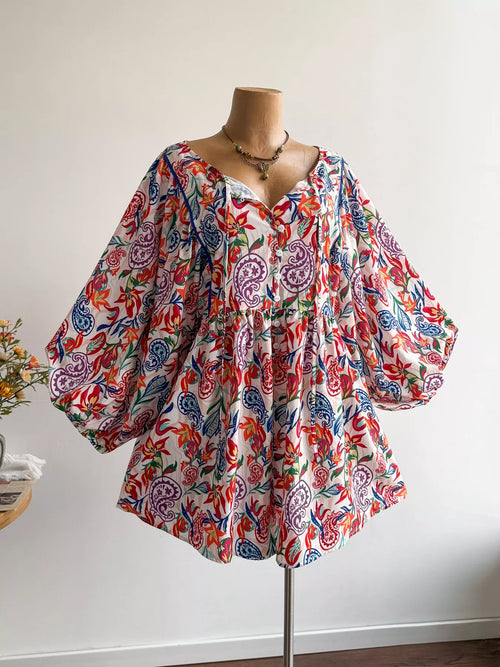 Plus Size Boho Floral Print Button-Down Romper