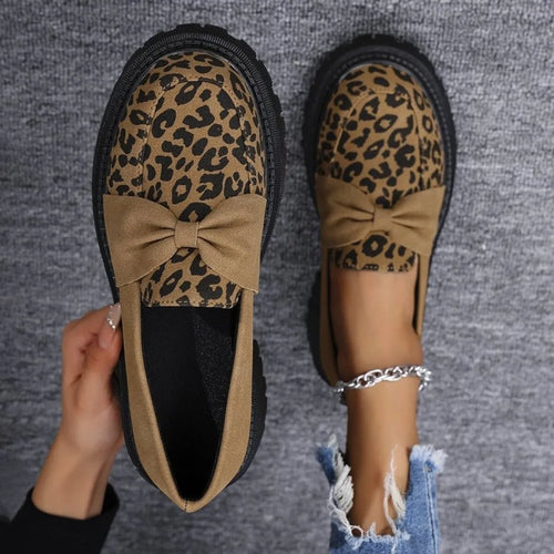 Bow Leopard Round Toe Loafers