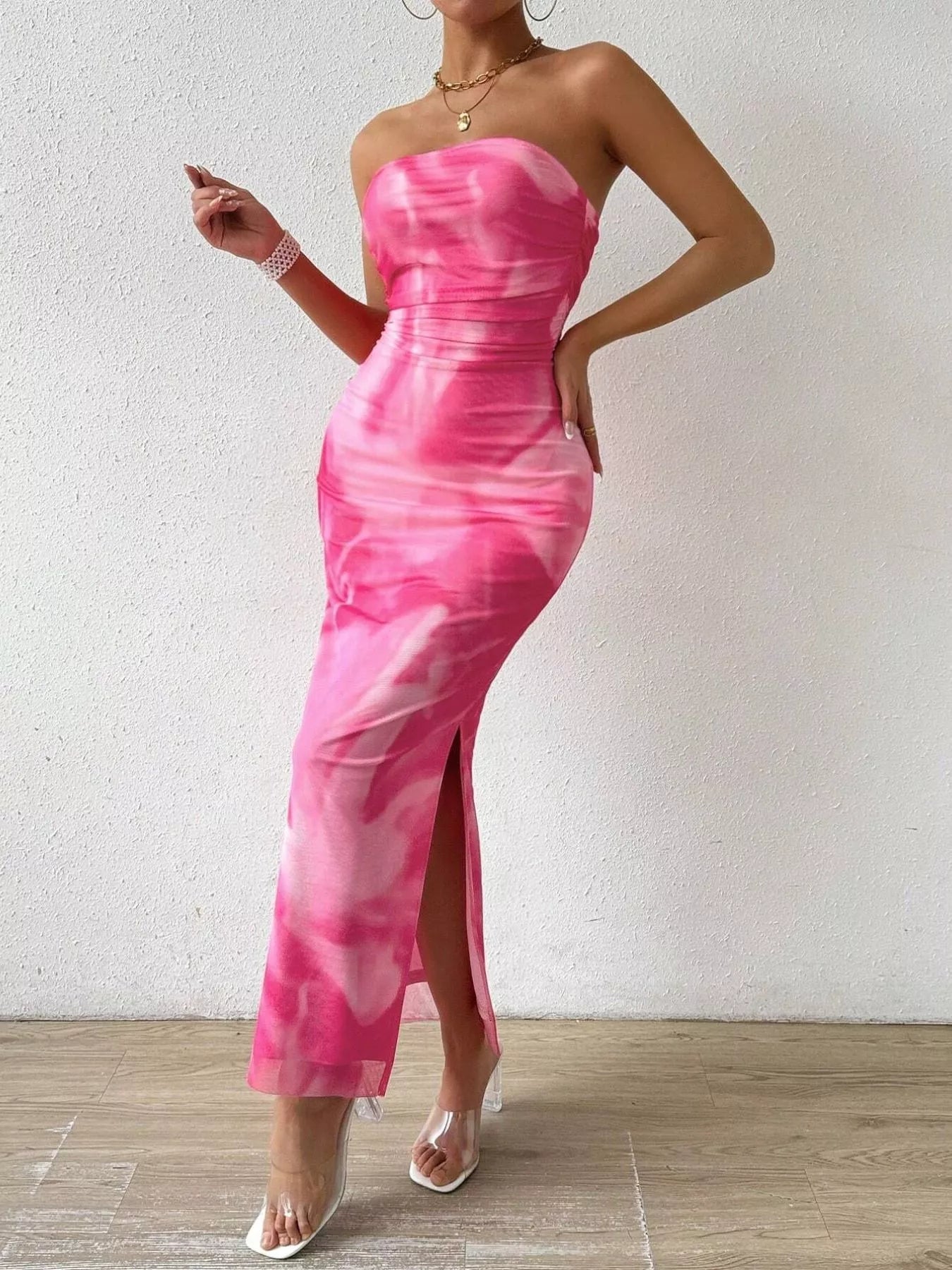 multi tie dye satin plunge wrap ruched bodycon dress Tie-Dye Tube Slit – ALL CLASSY GIRLS When the dress code