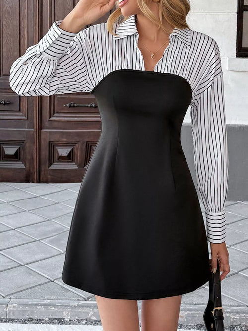 Striped Shirt Panel Mini Dress