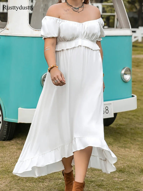 Plus Size Ruffled Hem Off-Shoulder Dress