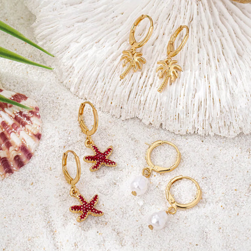 3-Pair 18K Gold-Plated Alloy Drop Earrings
