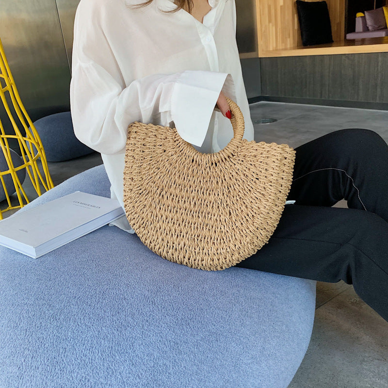 Woven Bucket Half Moon Bag