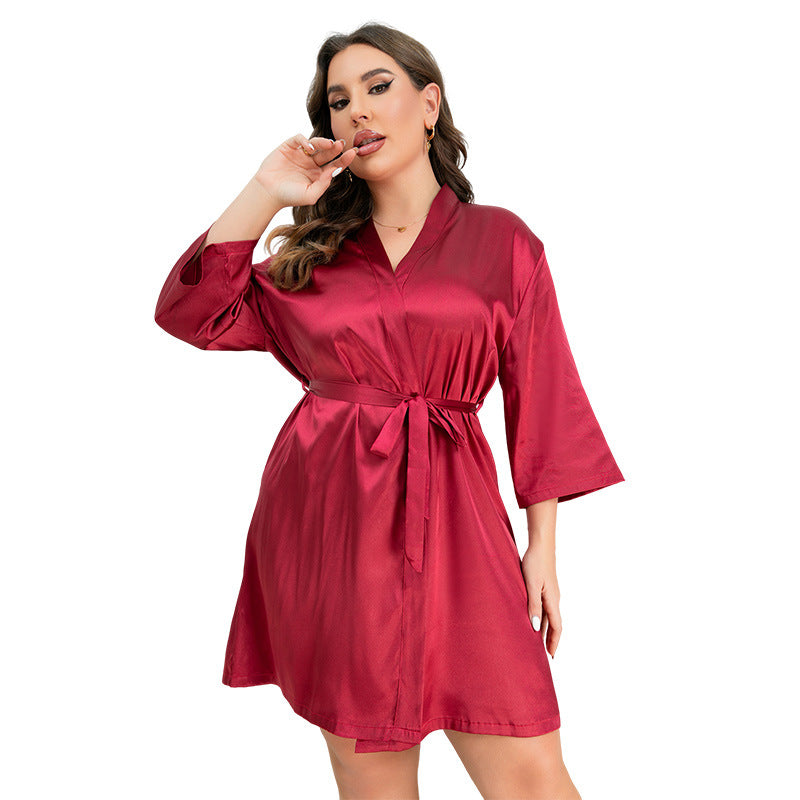 Plus Size Women's Ice Silk Pajama Robe