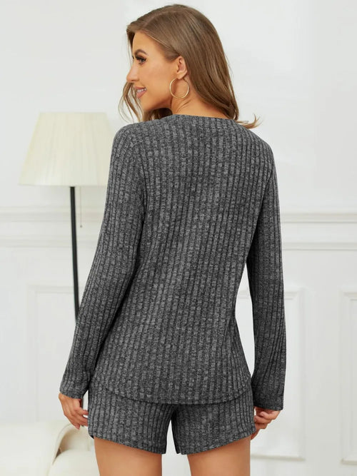 Ribbed Round Neck Top and Shorts Set