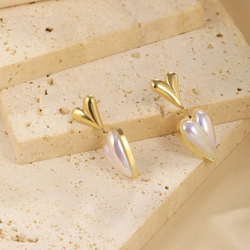 Heart-Shaped Pearl Drop Earrings