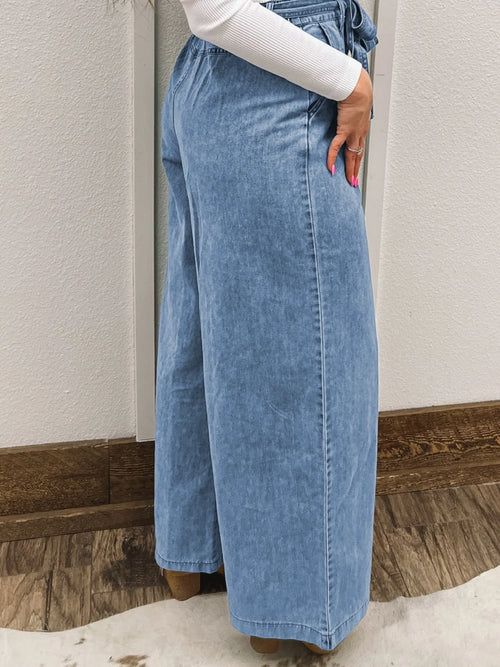 High Waisted Wide Leg Belted Jeans